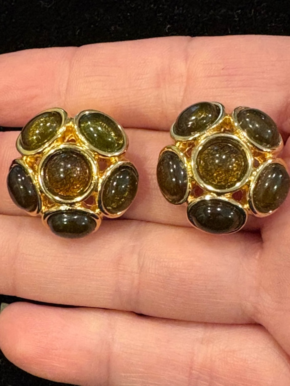 Joan Rivers Gold and Brown Cabochon Cluster Clip-On Earrings